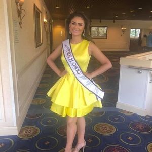 Yellow pageant interview dress: Ashley Lauren